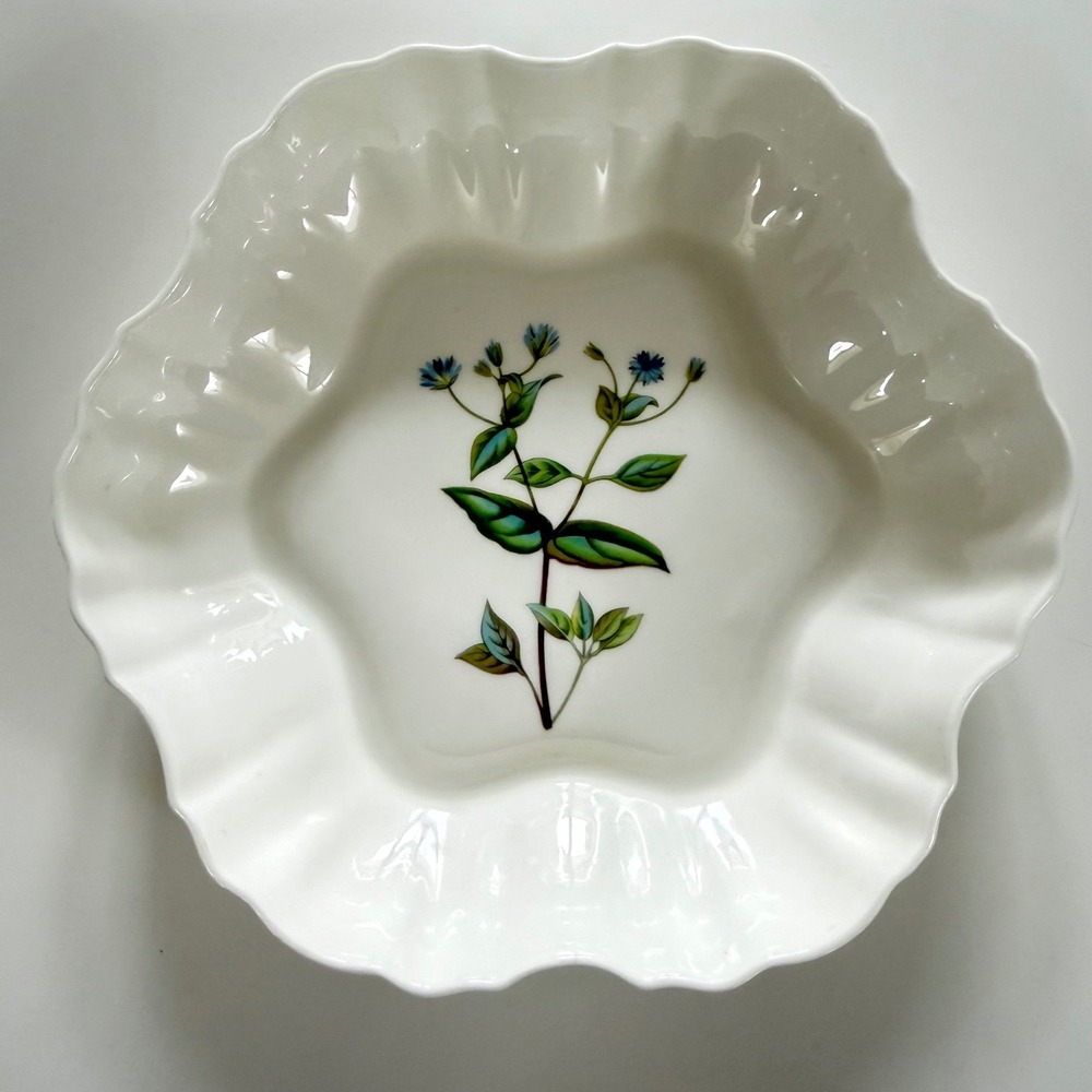 Minton Bone China Stellaria Bowl 9" Ruffled Edge Blue Forget Me Not Floral‎ Vtg